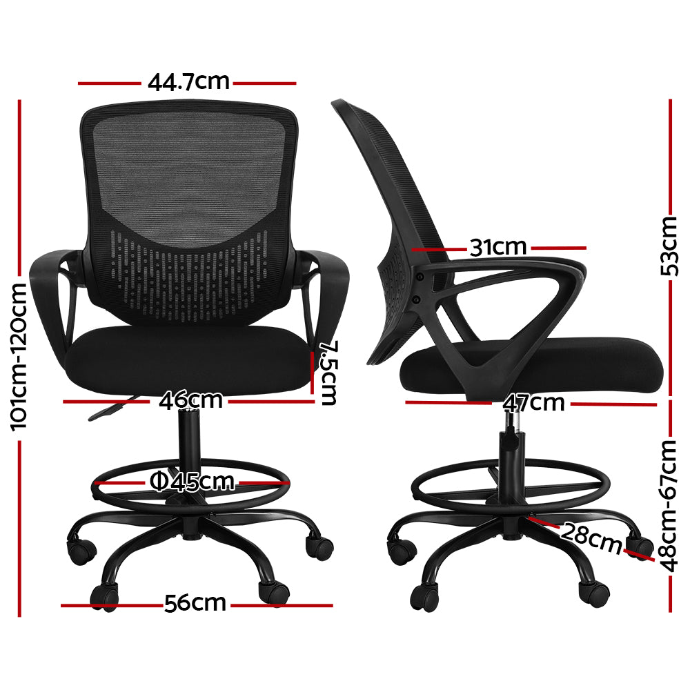 Artiss Office Chair Drafting Stool Computer Standing Desk Mesh Chairs Black-Office Chairs-PEROZ Accessories