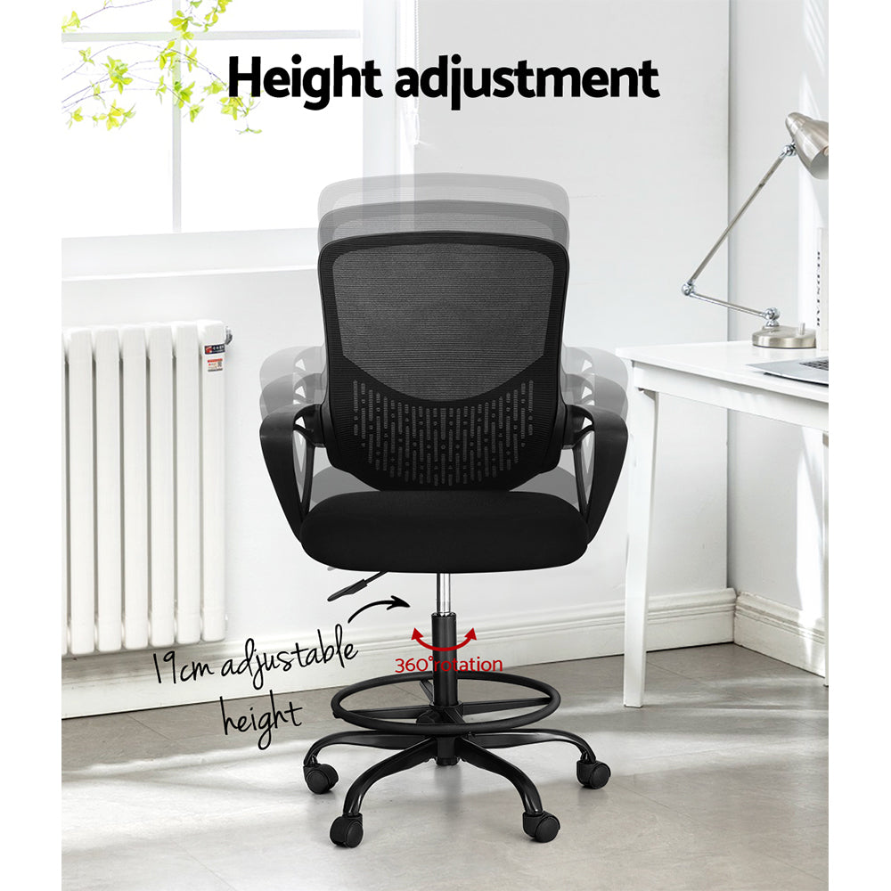 Artiss Office Chair Drafting Stool Computer Standing Desk Mesh Chairs Black-Office Chairs-PEROZ Accessories