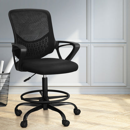 Artiss Office Chair Drafting Stool Computer Standing Desk Mesh Chairs Black-Office Chairs-PEROZ Accessories