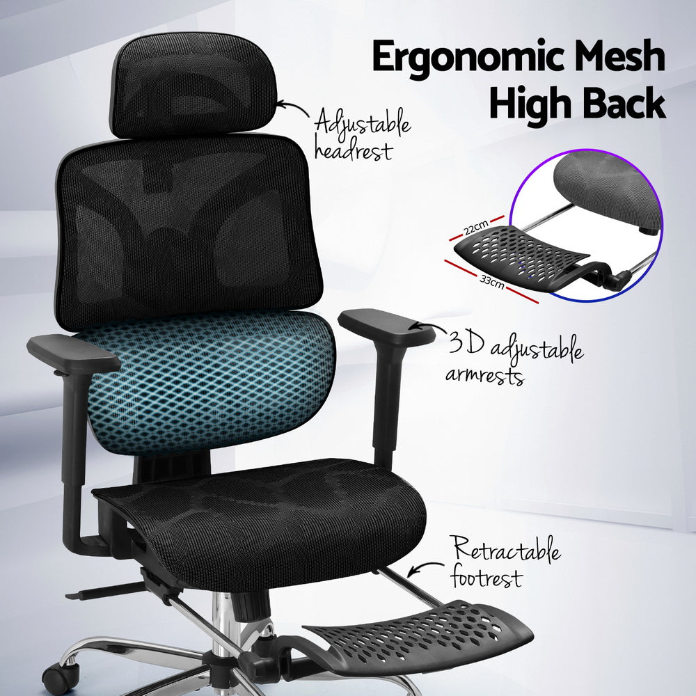 Artiss Ergonomic Office Chair Footrest Black-Furniture &gt; Bar Stools &amp; Chairs-PEROZ Accessories