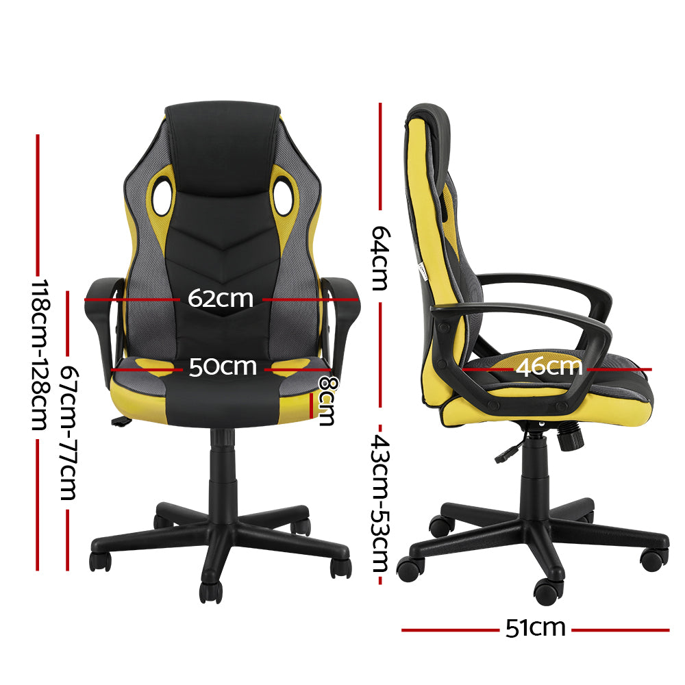 Artiss Gaming Office Chair Computer Executive Racing Chairs High Back Yellow-Furniture &gt; Office-PEROZ Accessories