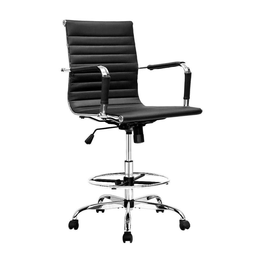 Artiss Office Chair Drafting Stool Leather Chairs Black-Office Chairs-PEROZ Accessories