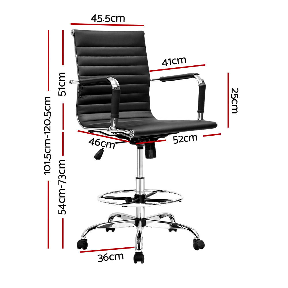 Artiss Office Chair Drafting Stool Leather Chairs Black-Office Chairs-PEROZ Accessories