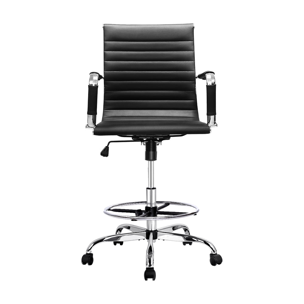 Artiss Office Chair Drafting Stool Leather Chairs Black-Office Chairs-PEROZ Accessories