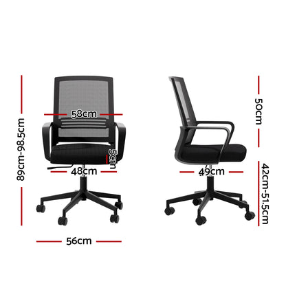 Artiss Mesh Office Chair Computer Gaming Desk Chairs Work Study Mid Back Black-Office Chairs-PEROZ Accessories