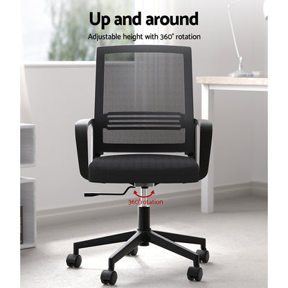 Artiss Mesh Office Chair Computer Gaming Desk Chairs Work Study Mid Back Black-Office Chairs-PEROZ Accessories