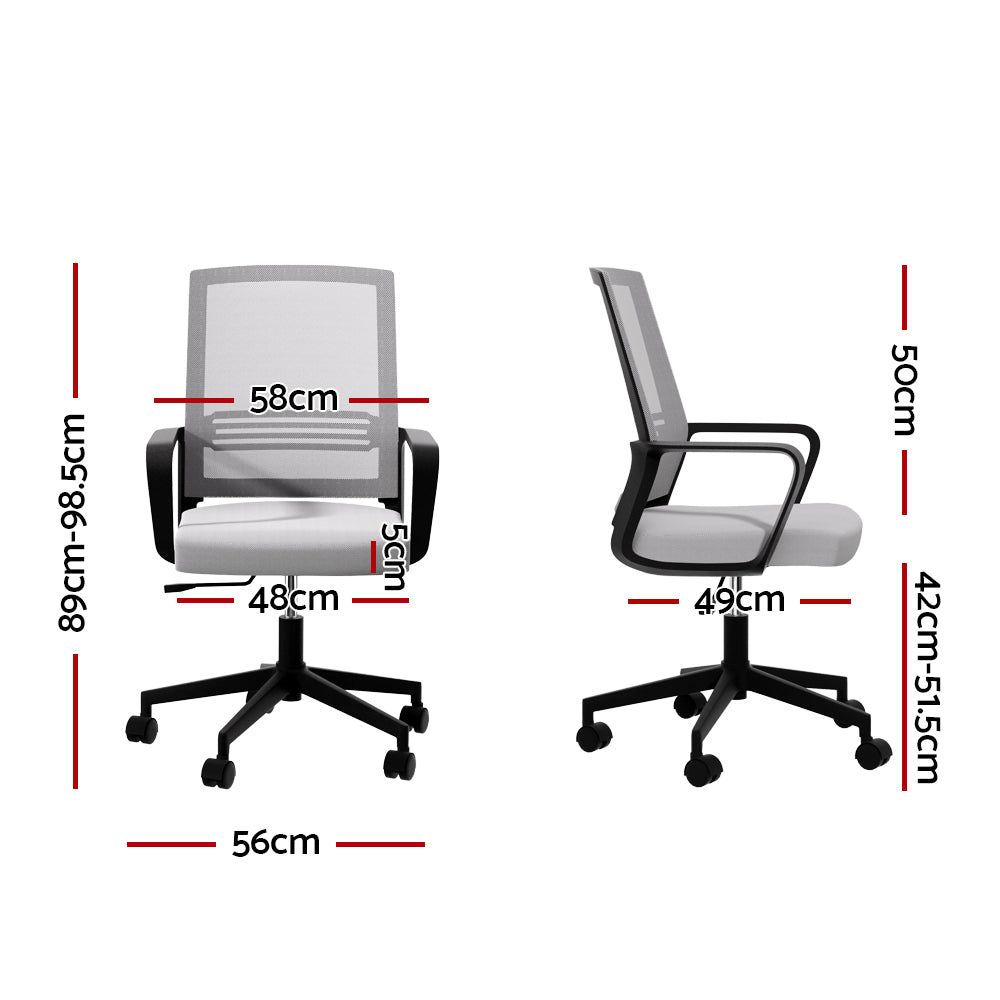 Artiss Mesh Office Chair Computer Gaming Desk Chairs Work Study Mid Back Grey-Office Chairs-PEROZ Accessories