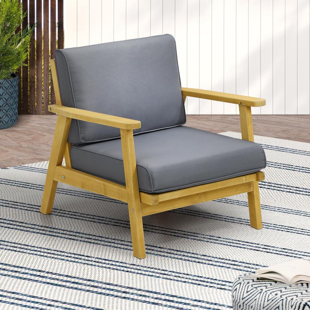 Livsip Outdoor Wooden Armchair with Cushion-Outdoor Patio Sets-PEROZ Accessories