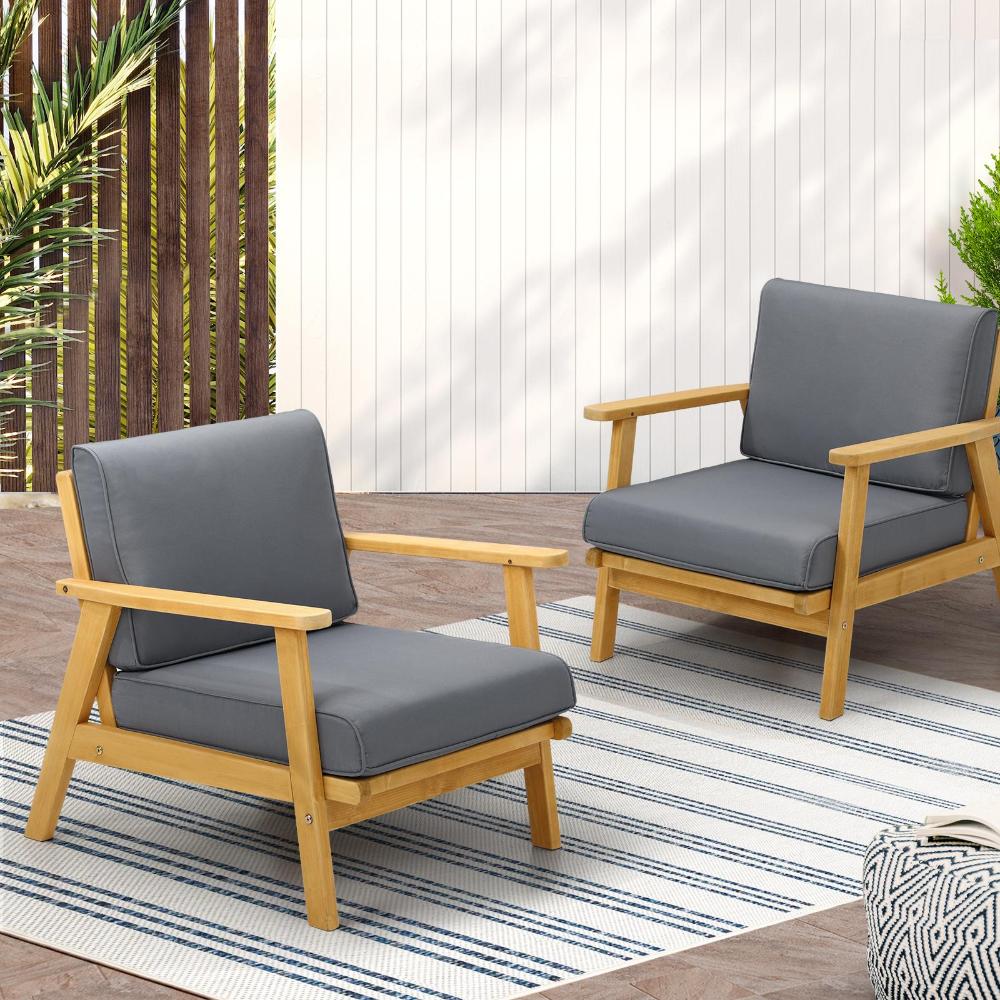 Livsip 2PCS Outdoor Wooden Armchair with Cushion-Outdoor Patio Sets-PEROZ Accessories