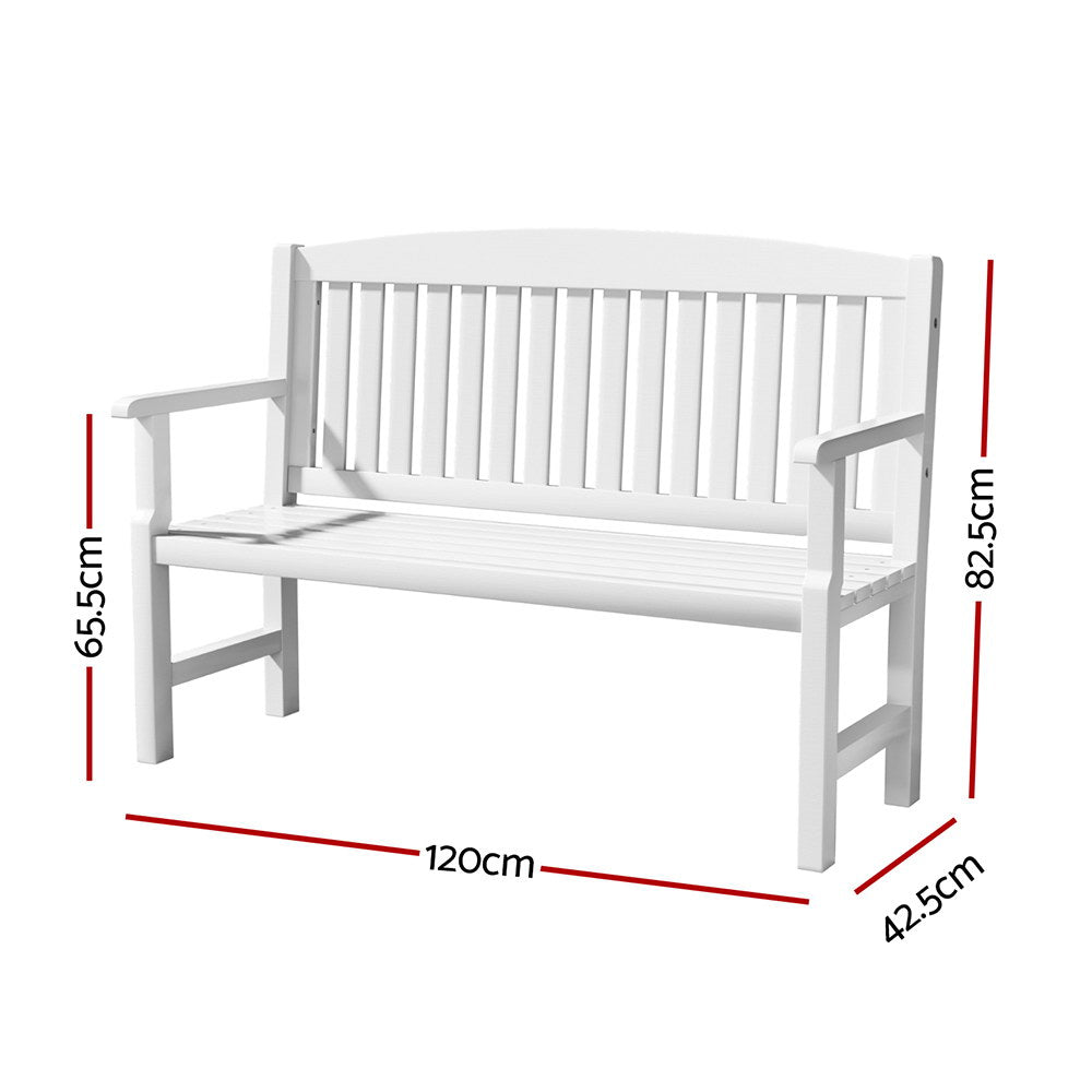 Gardeon Outdoor Garden Bench Wooden 2 Seater Lounge Chair Patio Furniture White-Outdoor Benches-PEROZ Accessories