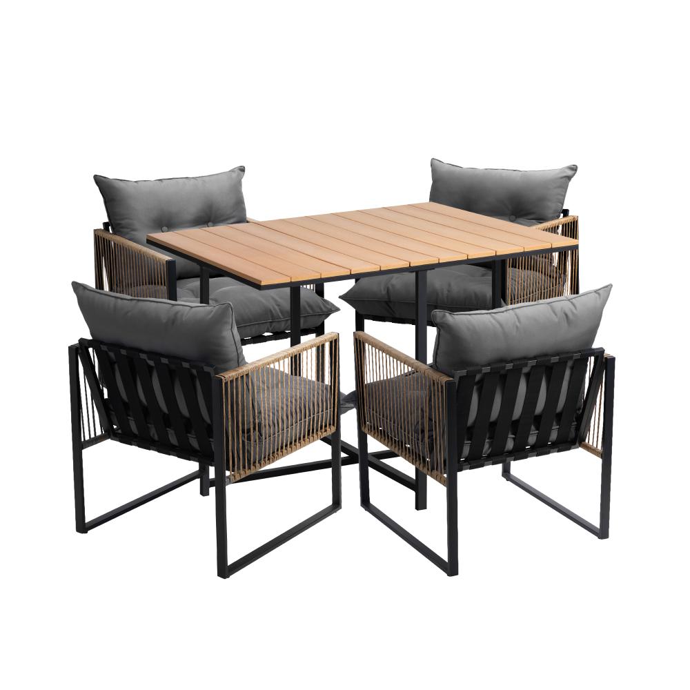 Livsip Outdoor Dining Set Wood-Plastic Table 4 Seater-Outdoor Dining Sets-PEROZ Accessories