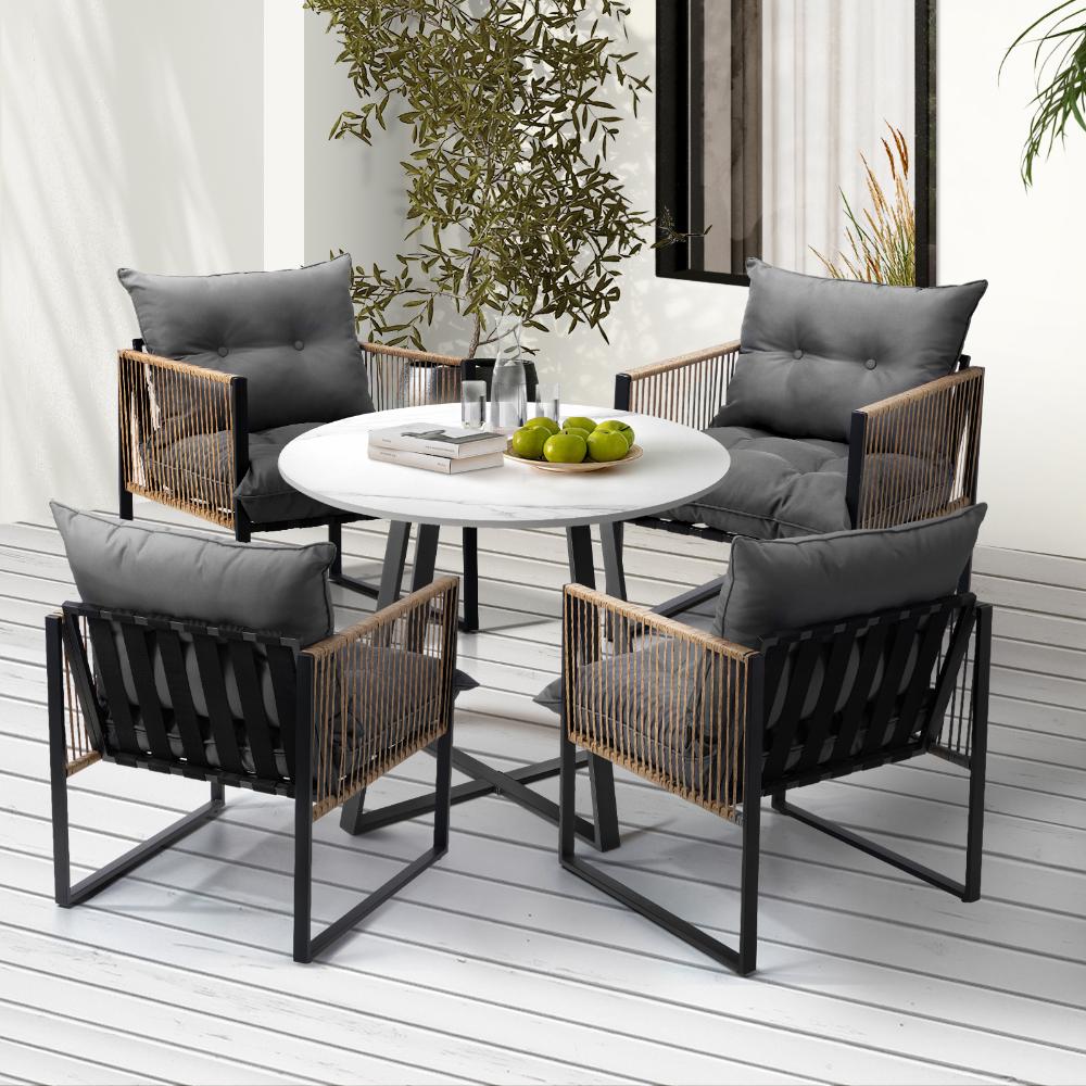 Livsip Outdoor Dining Set 4 Seater Sintered Stone Table-Outdoor Dining Sets-PEROZ Accessories