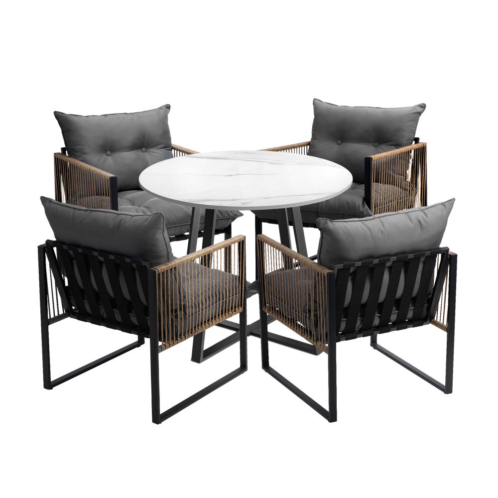 Livsip Outdoor Dining Set 4 Seater Sintered Stone Table-Outdoor Dining Sets-PEROZ Accessories