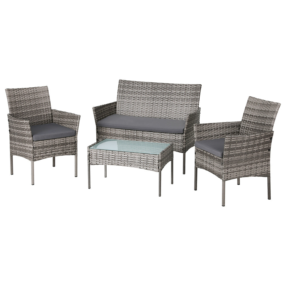 Gardeon 4 Seater Outdoor Sofa Set Wicker Setting Table Chair Furniture Grey-Furniture &gt; Outdoor-PEROZ Accessories