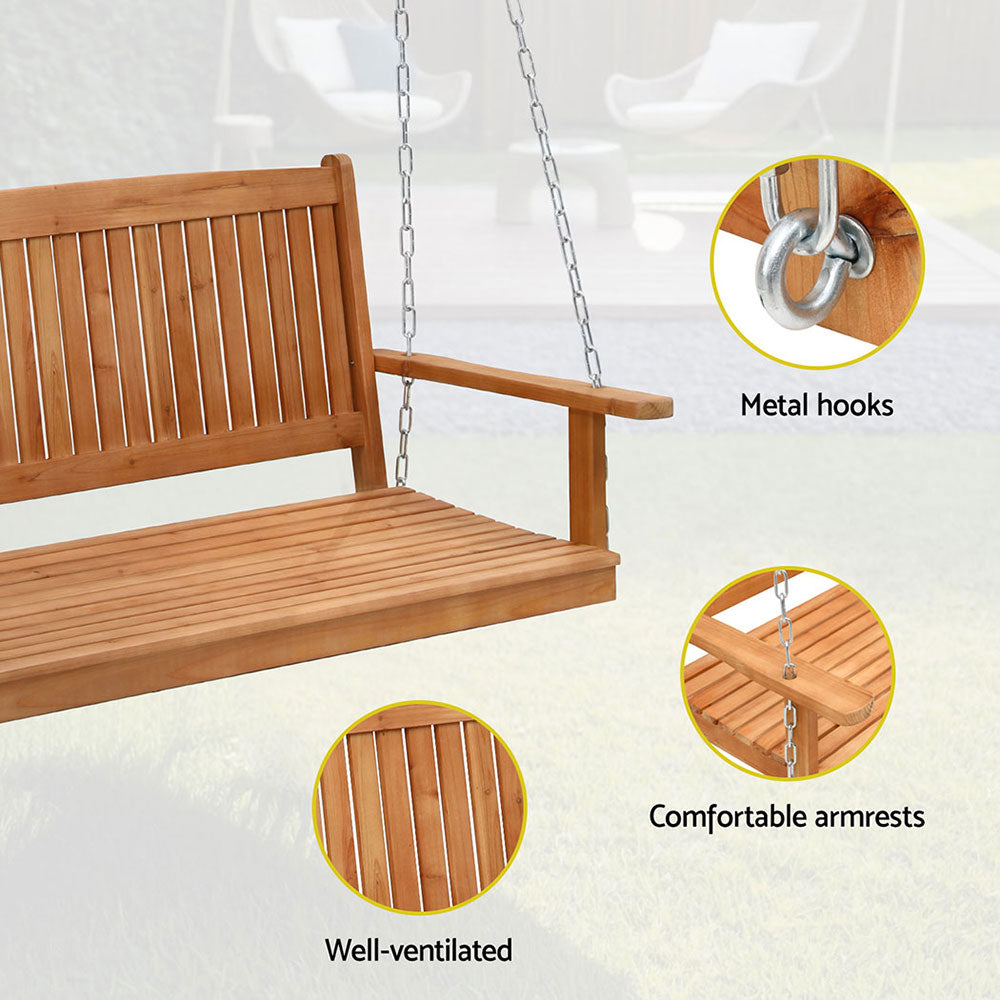 Gardeon Porch Swing Chair With Chain Outdoor Furniture Wooden Bench 2 Seater-Furniture &gt; Outdoor &gt; Outdoor Chairs-PEROZ Accessories