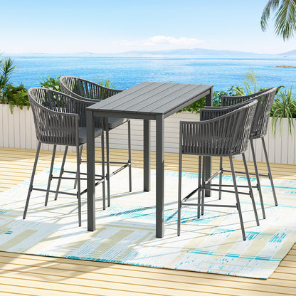 Gardeon 5-Piece Outdoor Bar Set Dining Table Rope Chair Patio Bistro Set-Outdoor Dining Sets-PEROZ Accessories