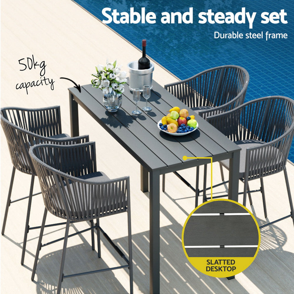 Gardeon 5-Piece Outdoor Bar Set Dining Table Rope Chair Patio Bistro Set-Outdoor Dining Sets-PEROZ Accessories