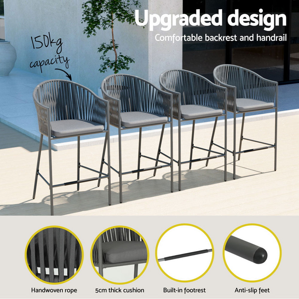 Gardeon 5-Piece Outdoor Bar Set Dining Table Rope Chair Patio Bistro Set-Outdoor Dining Sets-PEROZ Accessories