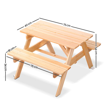 Keezi Kids Outdoor Table and Chairs Picnic Bench Set Children Wooden-Furniture &gt; Outdoor &gt; Outdoor Dining Sets-PEROZ Accessories