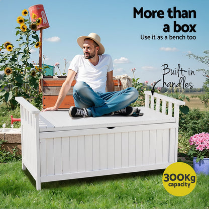 Gardeon Outdoor Storage Bench Box Wooden Garden Toy Tool Patio Furniture White-Furniture &gt; Outdoor &gt; Outdoor Benches-PEROZ Accessories