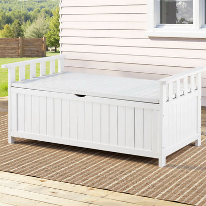 Gardeon Outdoor Storage Bench Box Wooden Garden Toy Tool Patio Furniture White-Furniture &gt; Outdoor &gt; Outdoor Benches-PEROZ Accessories