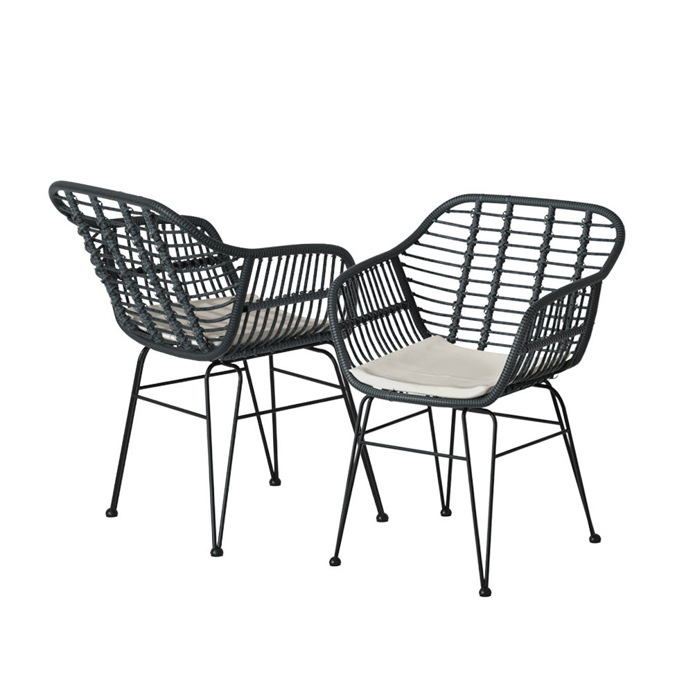 Gardeon 3PC Outdoor Furniture Bistro Set Lounge Setting Table Chairs Cushion Patio Grey-Outdoor Bistro Sets-PEROZ Accessories