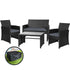 Gardeon 4 PCS Outdoor Sofa Set with Storage Cover Rattan Chair Furniture Black-Outdoor Furniture Sets-PEROZ Accessories