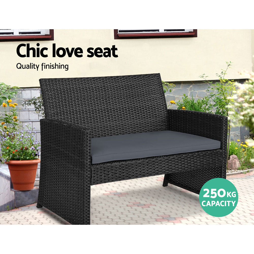 Gardeon 4 PCS Outdoor Sofa Set with Storage Cover Rattan Chair Furniture Black-Outdoor Furniture Sets-PEROZ Accessories