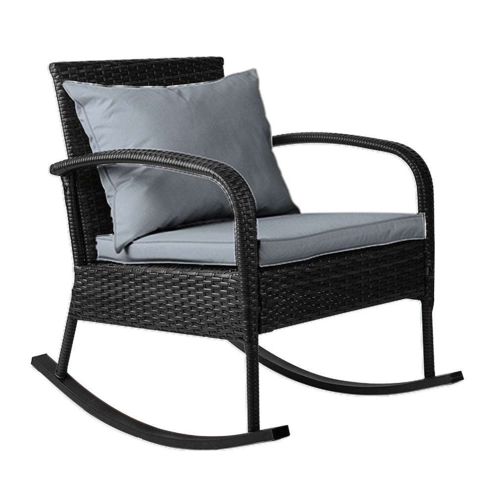 Gardeon Outdoor Furniture Rocking Chair Wicker Garden Patio Lounge Setting Black-Outdoor Rocking Chairs-PEROZ Accessories