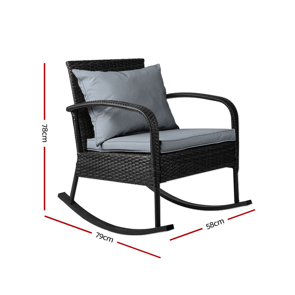 Gardeon Outdoor Furniture Rocking Chair Wicker Garden Patio Lounge Setting Black-Outdoor Rocking Chairs-PEROZ Accessories