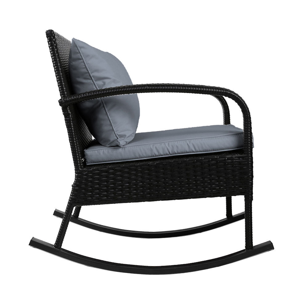 Gardeon Outdoor Furniture Rocking Chair Wicker Garden Patio Lounge Setting Black-Outdoor Rocking Chairs-PEROZ Accessories