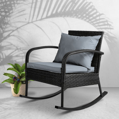 Gardeon Outdoor Furniture Rocking Chair Wicker Garden Patio Lounge Setting Black-Outdoor Rocking Chairs-PEROZ Accessories