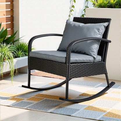 Gardeon Outdoor Furniture Rocking Chair Wicker Garden Patio Lounge Setting Black-Outdoor Rocking Chairs-PEROZ Accessories