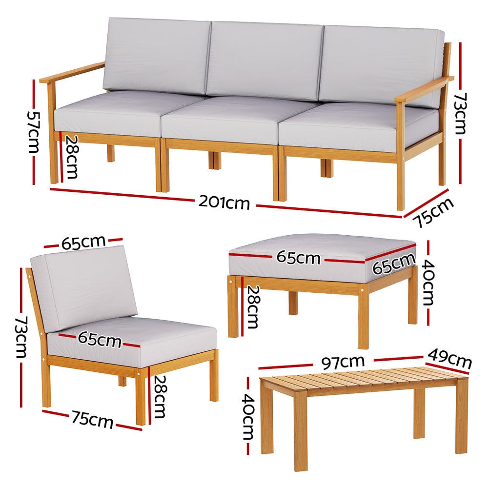 Gardeon 5-Seater Outdoor Sofa Set Wooden Lounge Setting 6PCS-Outdoor Sofa Sets-PEROZ Accessories