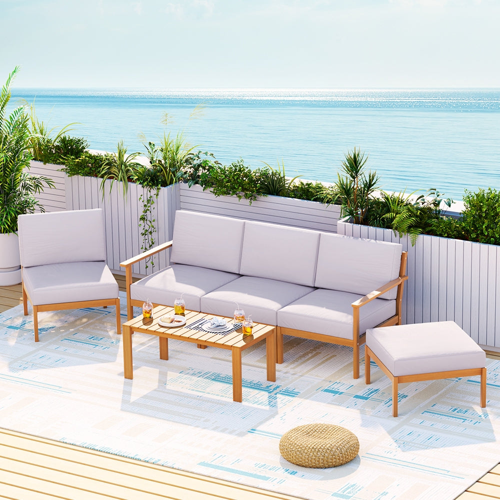 Gardeon 5-Seater Outdoor Sofa Set Wooden Lounge Setting 6PCS-Outdoor Sofa Sets-PEROZ Accessories