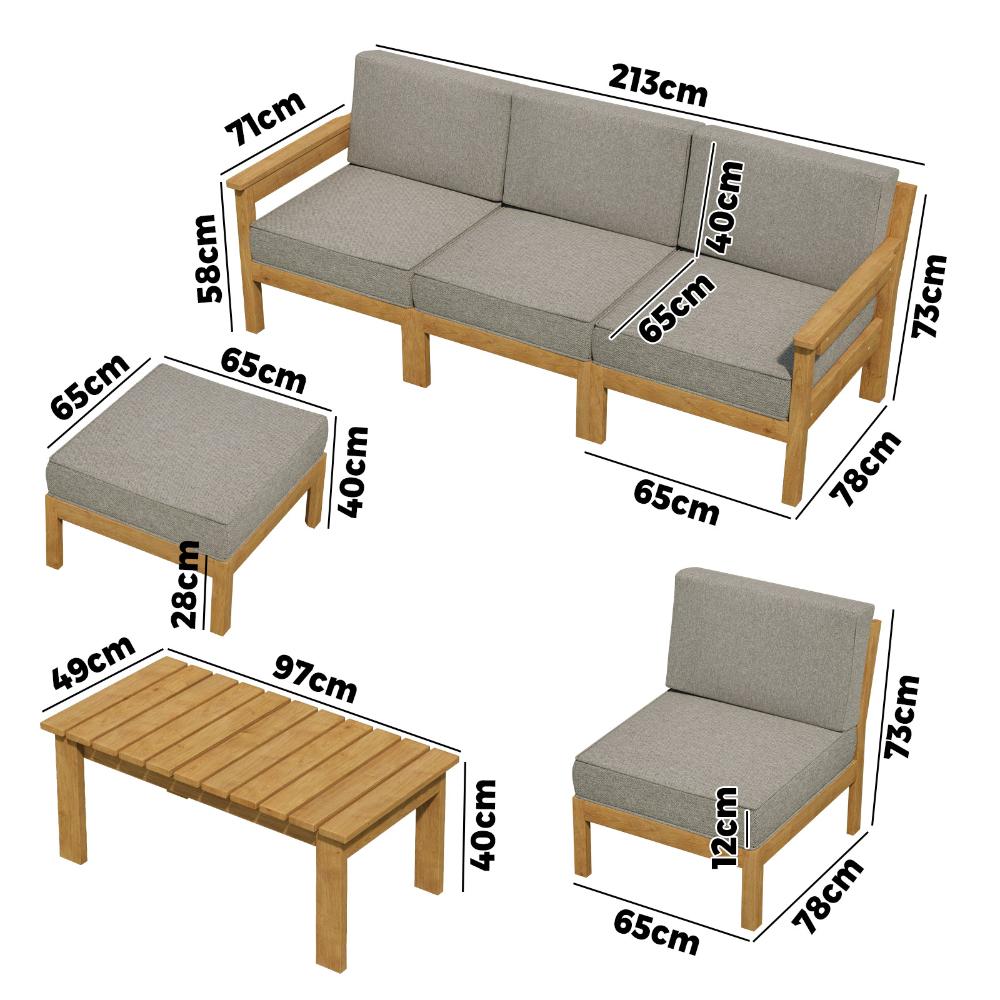 Livsip 5PCS Outdoor Furniture Sofa Set Lounge Setting-Outdoor Sofa Sets-PEROZ Accessories