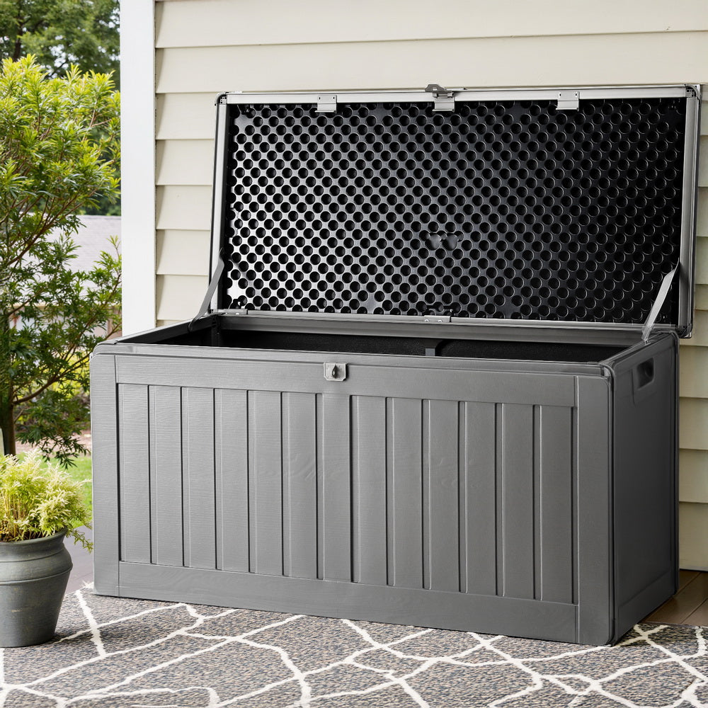 Gardeon Outdoor Storage Box 190L Container Lockable Garden Bench Tool Shed Black-Outdoor Storage Boxes-PEROZ Accessories