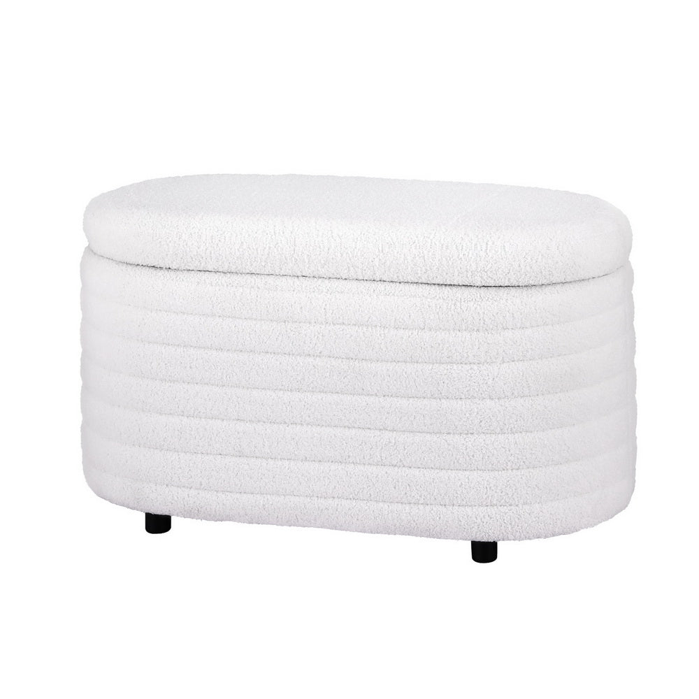 Artiss Storage Ottoman Blanket Box 87cm Boucle Fabric Oval-Furniture &gt; Living Room-PEROZ Accessories