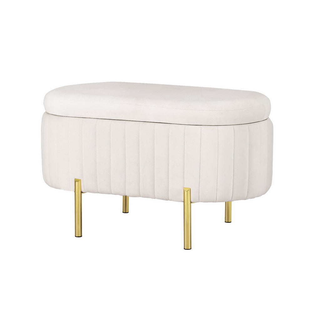 Artiss Storage Ottoman Blanket Box 87cm Velvet Oval White-Furniture &gt; Living Room-PEROZ Accessories