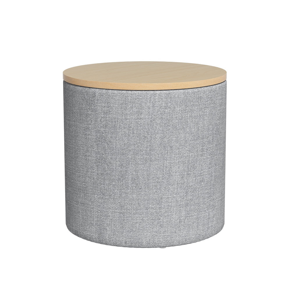 Artiss Storage Ottoman Blanket Box 40cm Linen Round Grey-Furniture &gt; Living Room-PEROZ Accessories