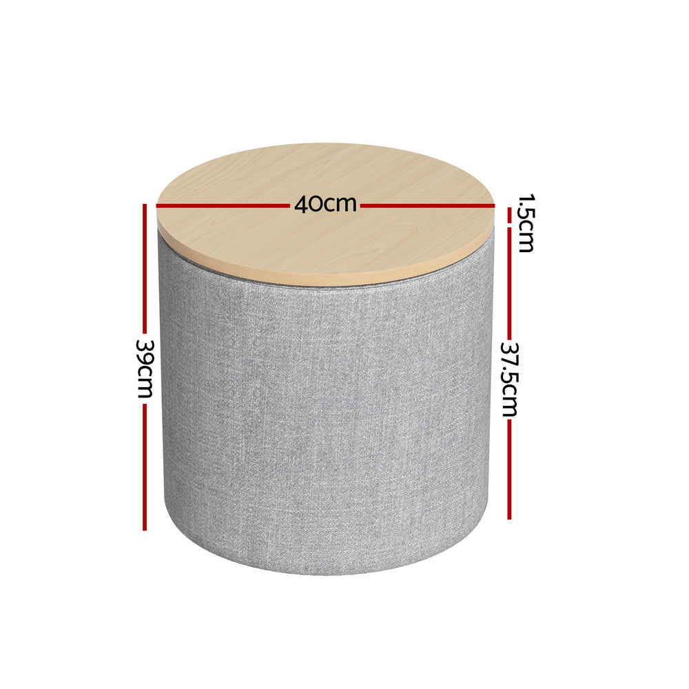 Artiss Storage Ottoman Blanket Box 40cm Linen Round Grey-Furniture &gt; Living Room-PEROZ Accessories