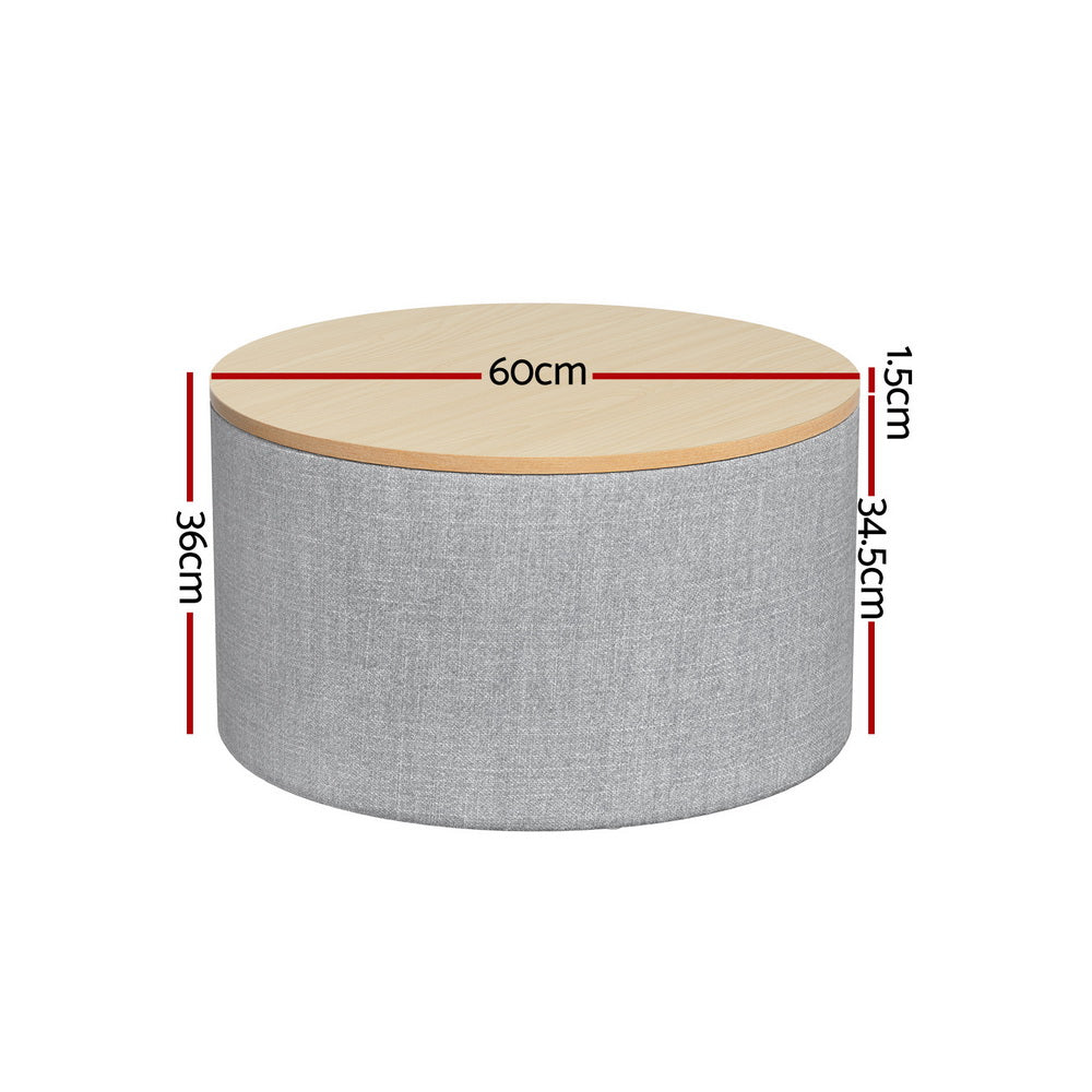 Artiss Storage Ottoman Blanket Box 60cm Linen Round Grey-Furniture &gt; Living Room-PEROZ Accessories