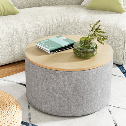 Artiss Storage Ottoman Blanket Box 60cm Linen Round Grey-Furniture &gt; Living Room-PEROZ Accessories