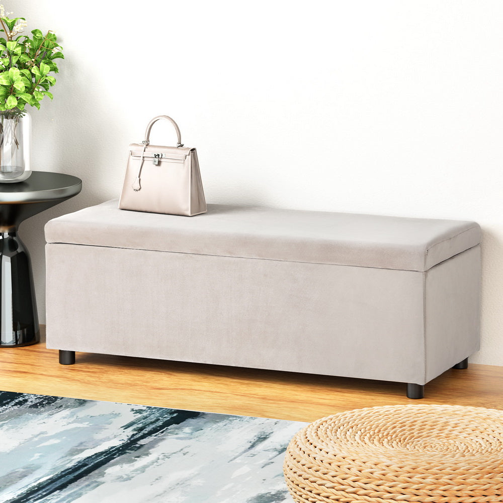 Artiss Storage Ottoman Blanket Box Table 97cm Velvet Taupe-Furniture &gt; Living Room-PEROZ Accessories