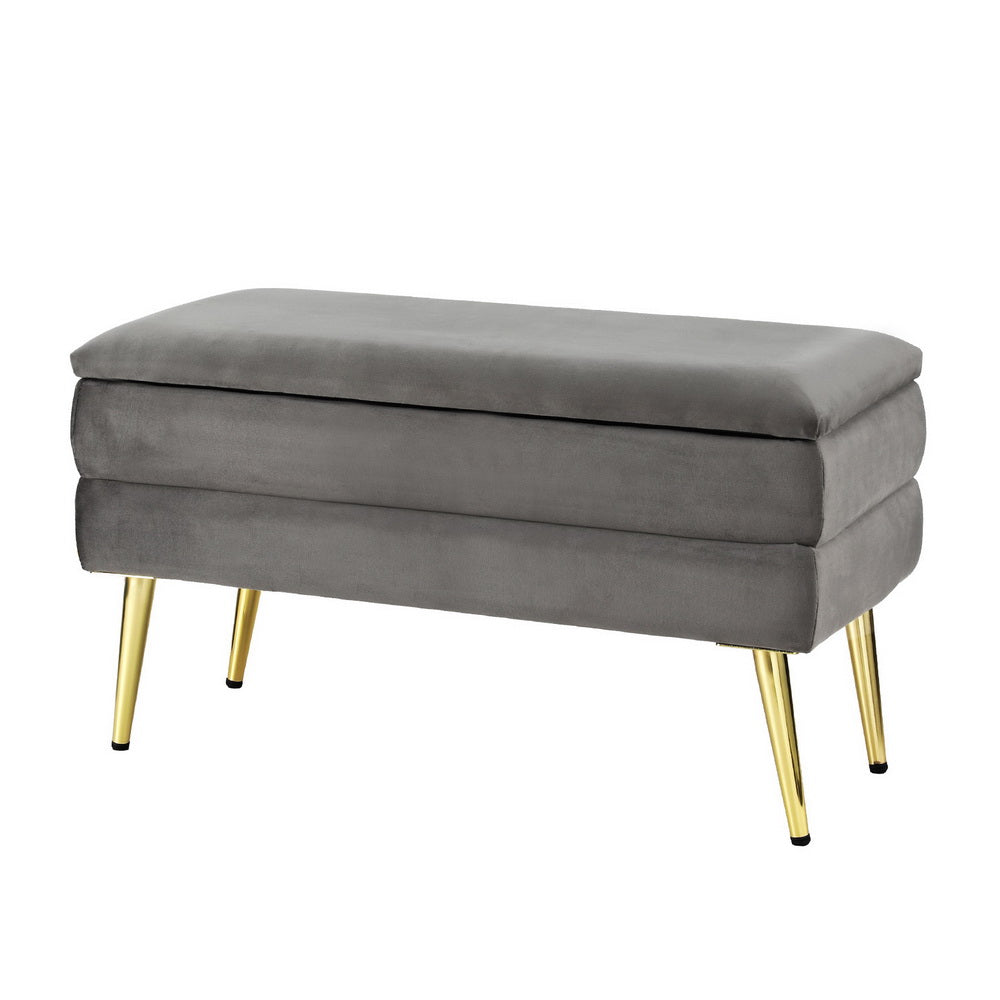 Artiss Ottoman Storage Foot Stool Velvet Grey-Furniture &gt; Living Room-PEROZ Accessories