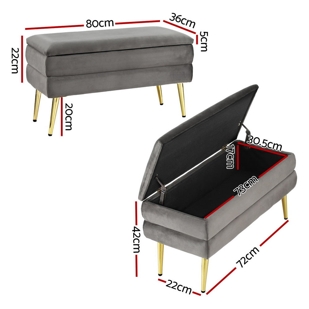 Artiss Ottoman Storage Foot Stool Velvet Grey-Furniture &gt; Living Room-PEROZ Accessories