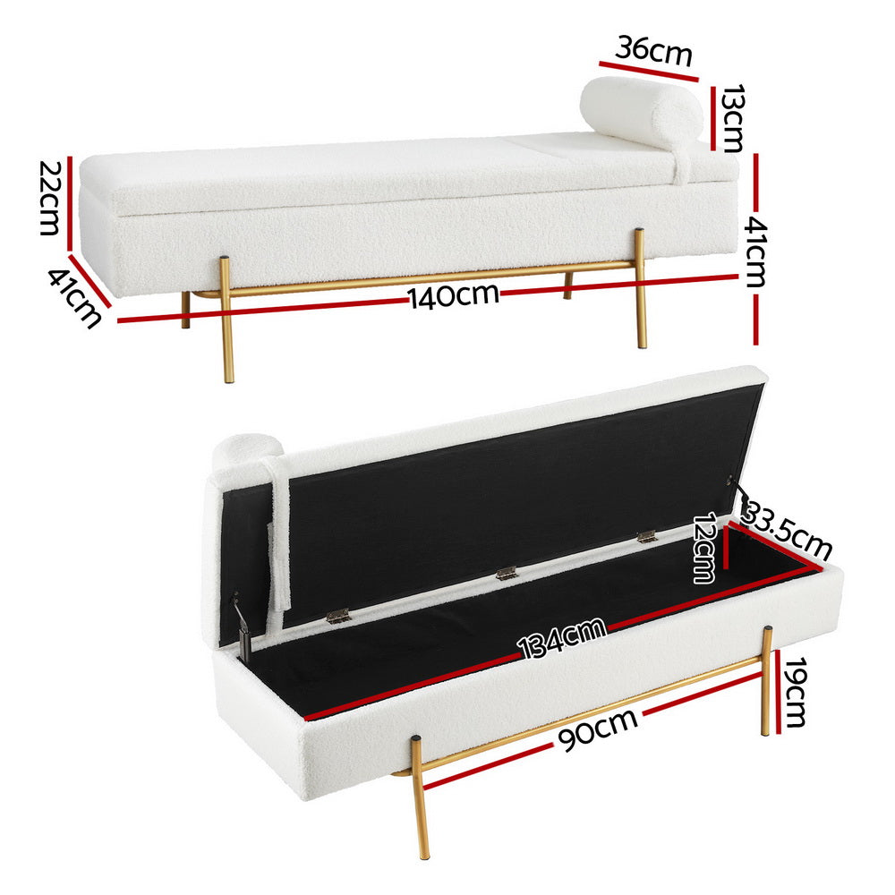 Artiss Storage Ottoman Bed 140cm Pillow Boucle Fabric-Furniture &gt; Living Room-PEROZ Accessories