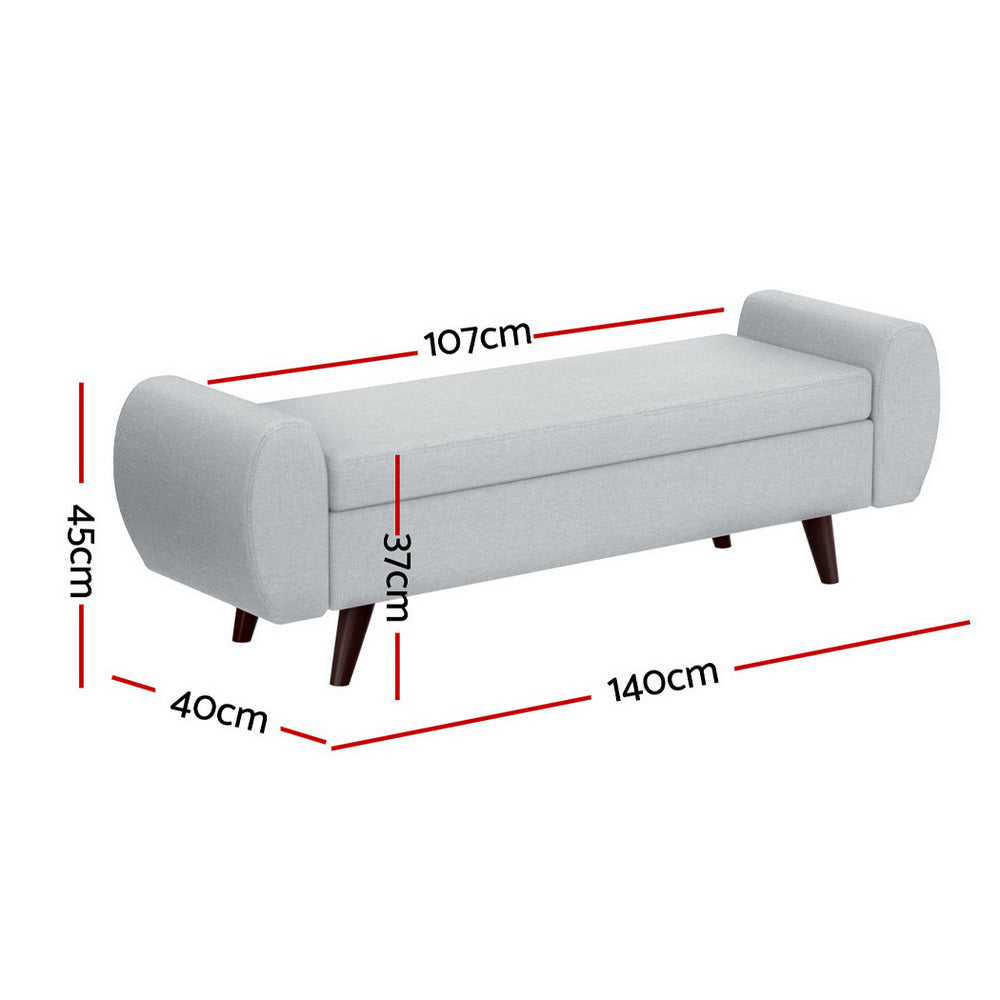 Artiss Storage Ottoman Blanket Box Armrest 140cm Grey-Furniture &gt; Bar Stools &amp; Chairs &gt; Arm Chairs &amp; Recliners-PEROZ Accessories