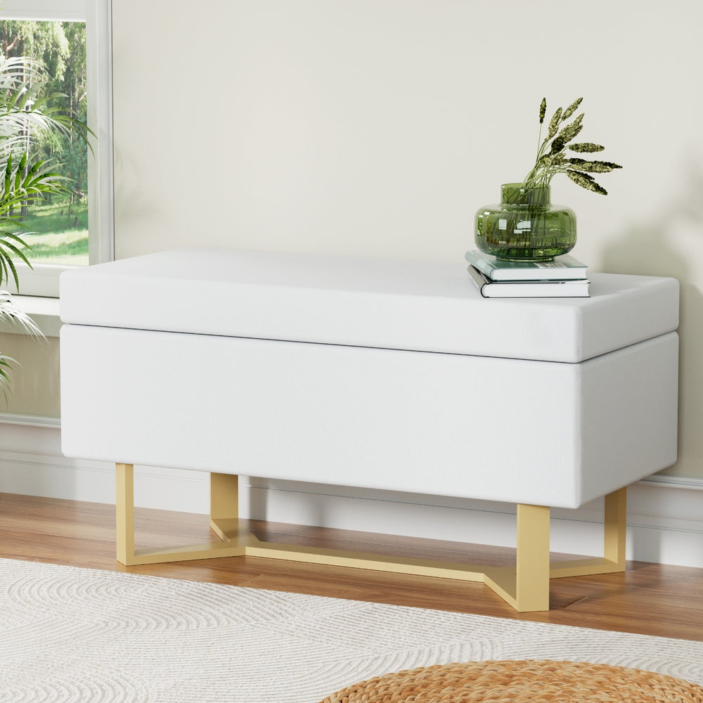 Artiss Storage Ottoman Blanket Box Criss-cross Linen White-Furniture &gt; Living Room &gt; Ottomans &amp; Footstools-PEROZ Accessories