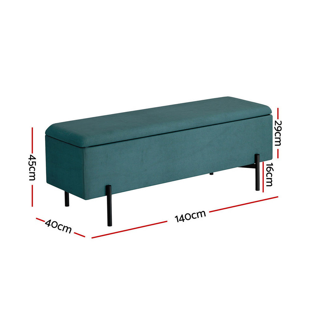 Artiss Storage Ottoman Blanket Box 140cm Velvet Green-Furniture &gt; Living Room &gt; Ottomans &amp; Footstools-PEROZ Accessories